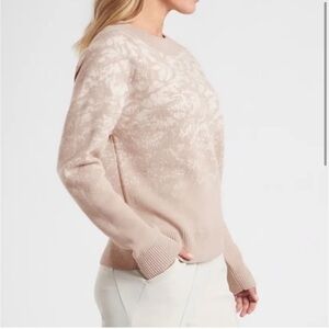 Athleta Jacquard Crew Sweater Frosted Floral Brown Merino Wool